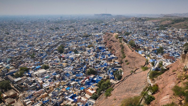 Jodhpur is a city that has been painted blue and this distinct feature is best witnessed from a high vantage point overlooking its buildings