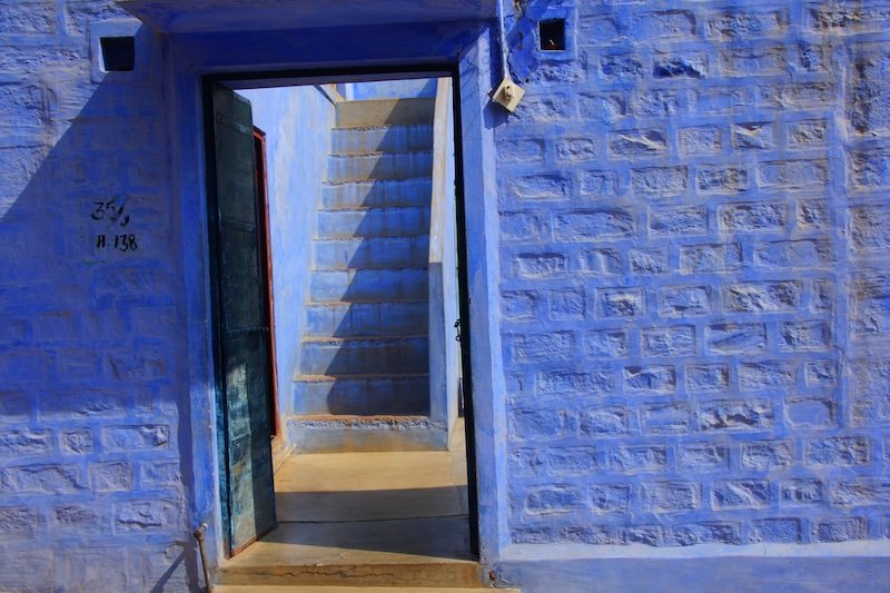 Jodhpur is the blue city with blue doorways, blue buildings and blue staircases in Rajasthan, India 