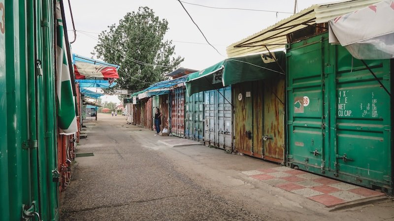 Karakol market before opening in Kyrgyzstan 