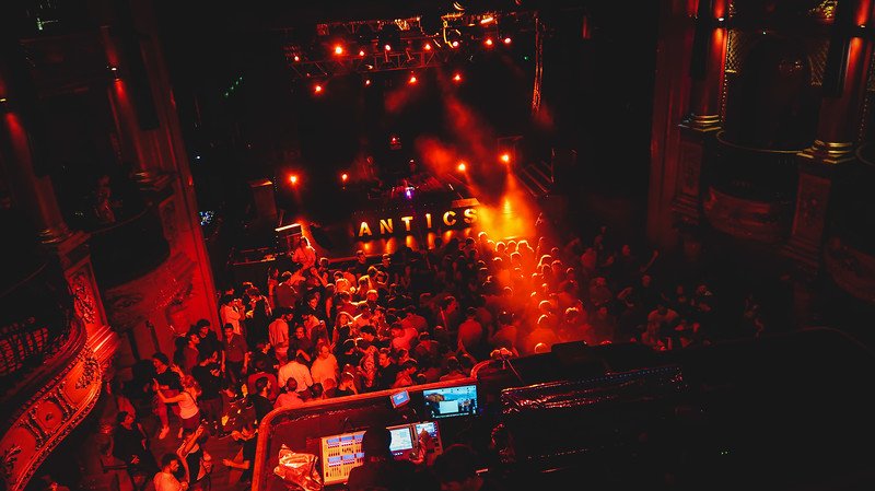 Crowds enjoying a vibrant night of live music and DJ sets at KOKO London, a historic music venue in Camden known for its grand architecture, dynamic light shows, and electric nightlife atmosphere that continues to draw music lovers and partygoers
