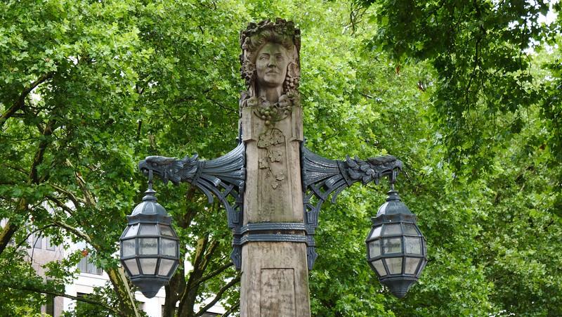 Königsallee is a beautiful green escape in the heart of Düsseldorf with distinct lamps in Germany