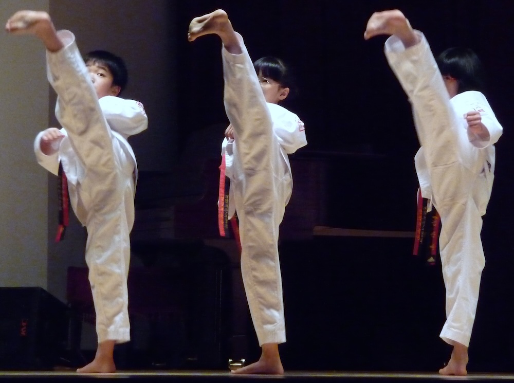 Korean students performing Taekwondo at a winter performance in Daejeon, Korea 