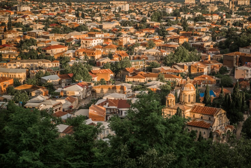 Kutaisi in Georgia with views from a high vantage point overlooking traditional architecture