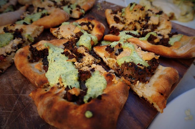Lahmacun macro details of Turkish style pizza that we enjoyed eating while in Israel