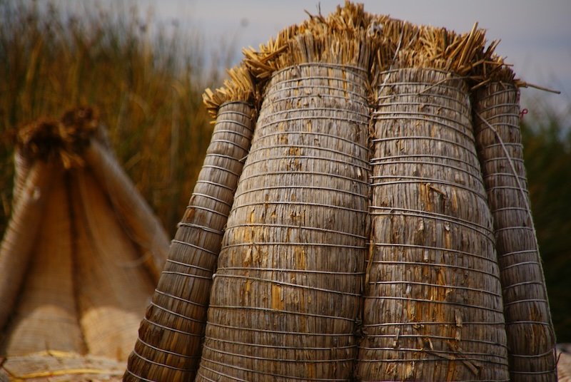 Lake Titicaca traditional reed boats macro details in Peru 