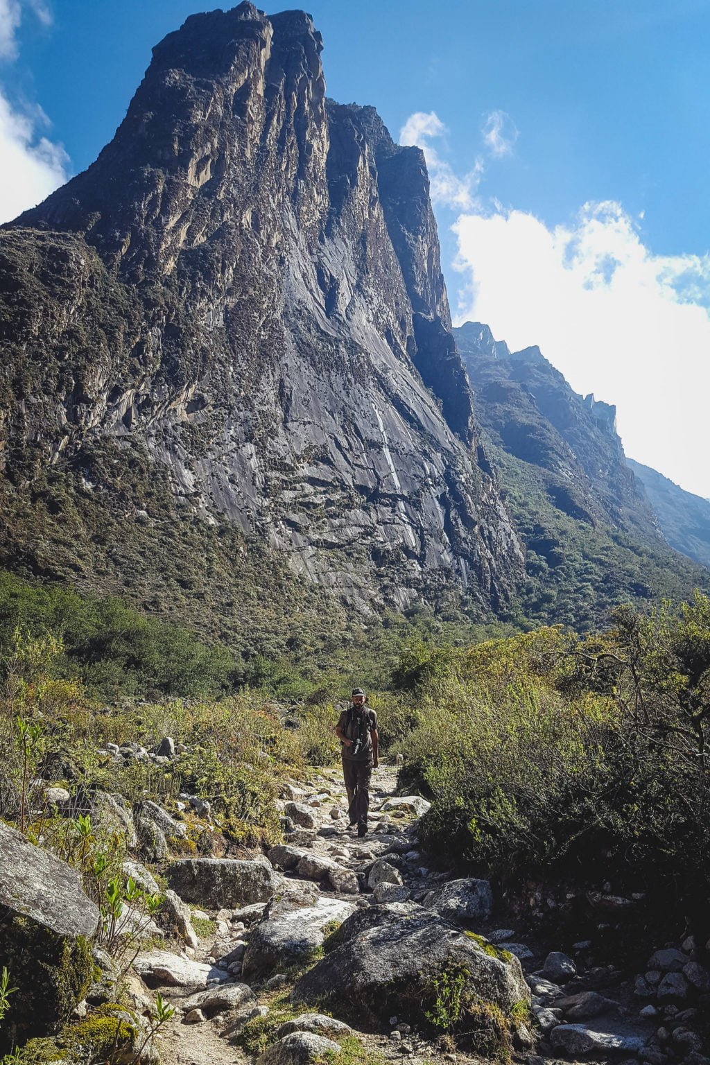 Landscapes on the Santa Cruz Trek from Huaraz with rugged paths and jagged mountains along the way 