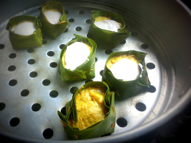 Learning how to make Amok at Khmer cooking class at Nary Kitchen in Battambang, Cambodia 