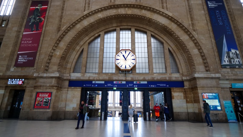 Leipzig station iconic clock inside building in Germany Leipzig station iconic clock inside building in Germany
