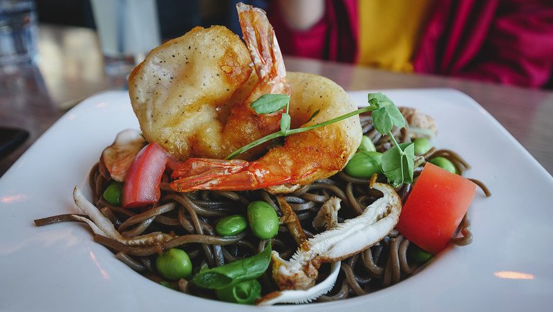 Light soba noodle salad with edamame and prawns at The Mercantile Social for some trendy cuisine in Halifax, Nova Scotia, Canada 