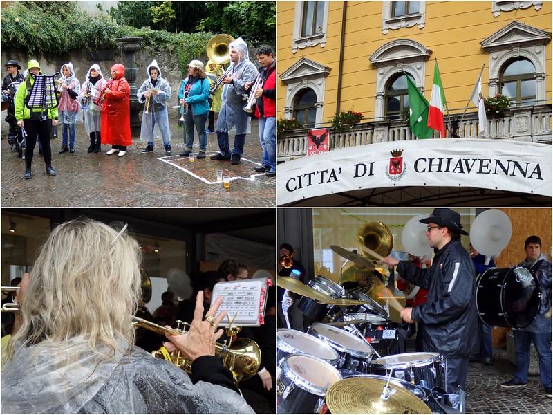 Live music in Chiavenna, Italy while it was raining hard outside during the meat festival but that didn't stop the performers or community spirit 