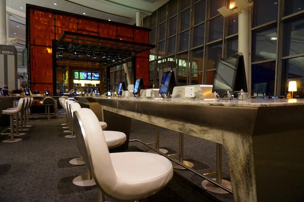 Lounge areas with tablets at Pearson International Airport in Toronto, Ontario, Canada 