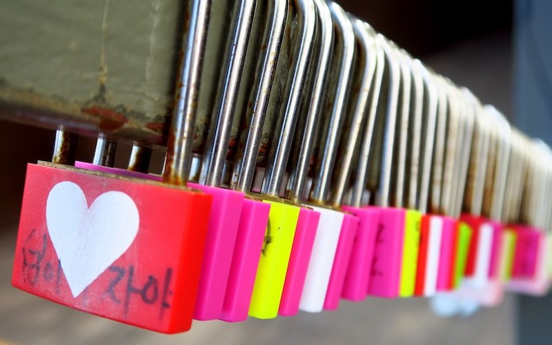 Love locks on display at Namsan Tower in Seoul, Korea 