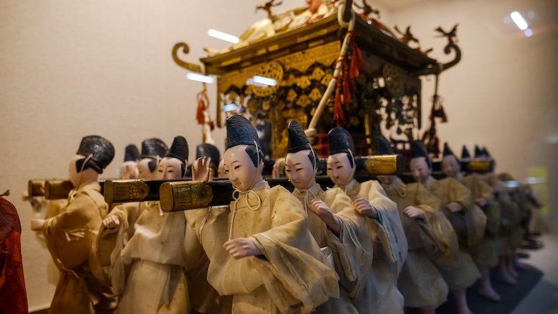 Macro details and bokeh of the traditional Japanese float display in Takayama, Japan 