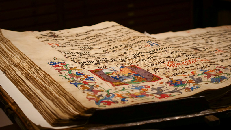 Medieval texts in the Cathedral Treasury Vault of Naumburg with beautiful font and designs that have been well preserved over the years