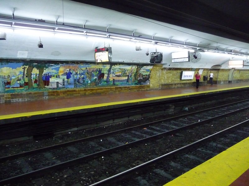Metro station train tracks in Buenos Aires, Argentina transportation option for visitors that is efficient called the Subte 