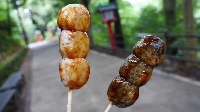 Mitarashi Dango street food on Mount Takao made for some tasty bites and a quick snack to keep some pep in our hiking step