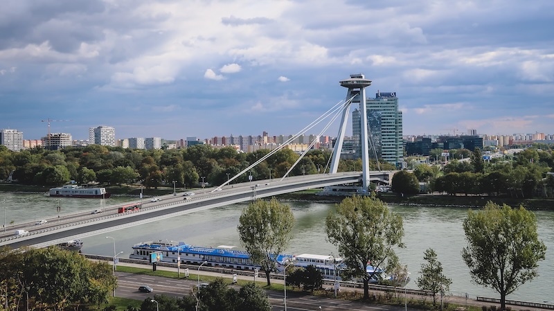 Modern bridge in Bratislava, Slovakia Modern bridge in Bratislava, Slovakia