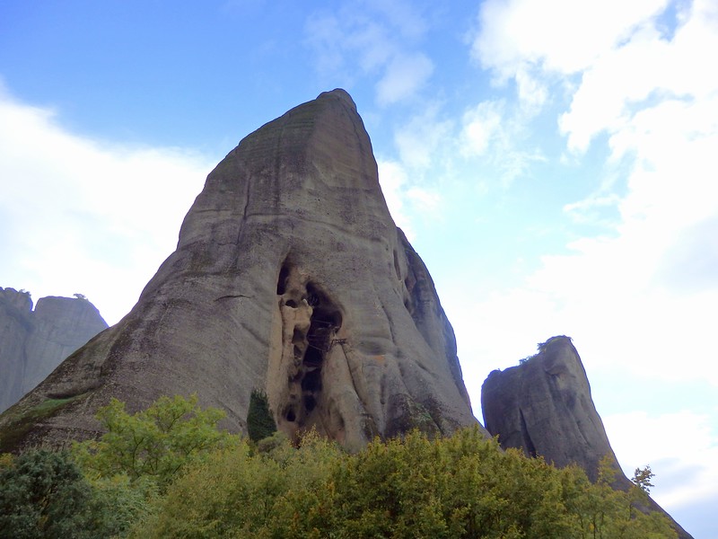 Monk jail carved into the rock in Meteora, Greece is a distinct landscape