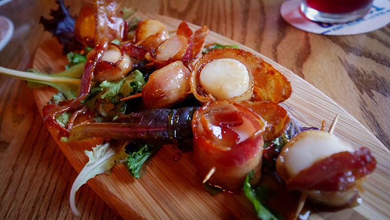 Mourbon maple bacon-wrapped scallops at The Groundswell Inn in Isle Madame, Cape Breton