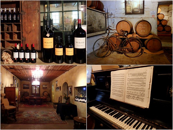 Muratie Wine Tour in Stellenbosch, South Africa with vintage cellar views, big bottles of wine and piano