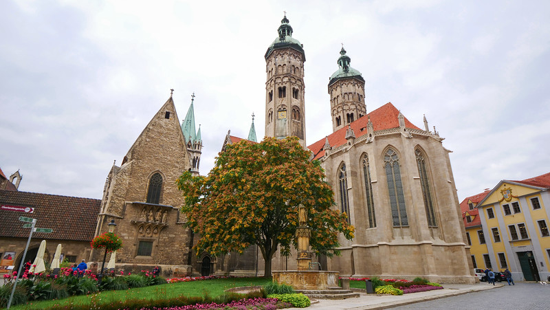 Naumburg Cathedral also known as the Cathedral of St Peter and St Paul from a low and wide angle point showcasing its grand size