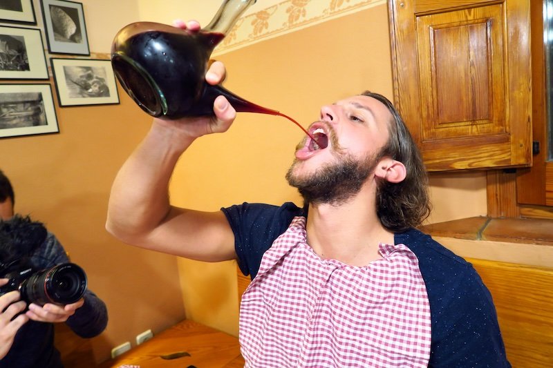 Nick doing a porro wine drinking experience in Costa Brava Nick doing a porro wine drinking experience in Costa Brava