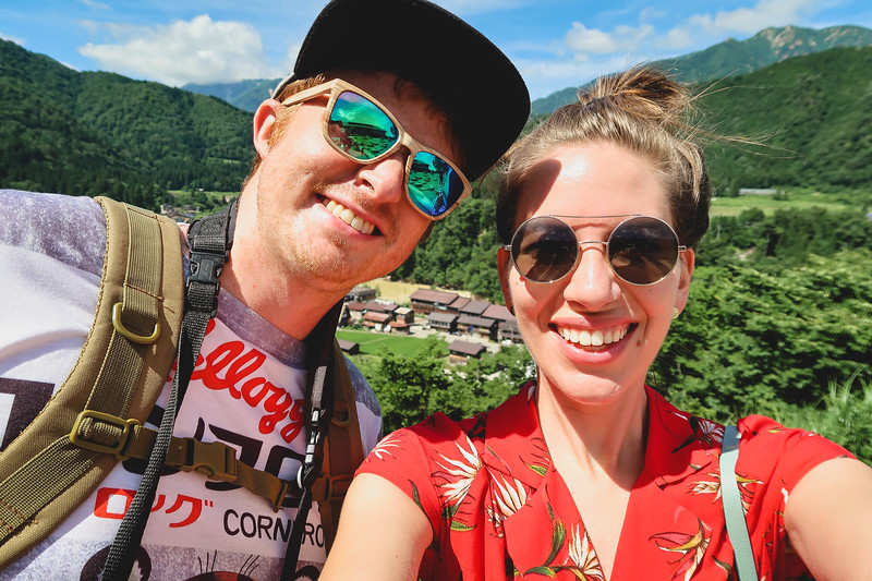 Nomadic Samuel and Audrey Bergner That Backpacker all smiles, joy and excitement on a day trip to Shirakawa-go, Japan from Takayama Nomadic Samuel and Audrey Bergner That Backpacker all smiles, joy and excitement on a day trip to Shirakawa-go, Japan from Takayama
