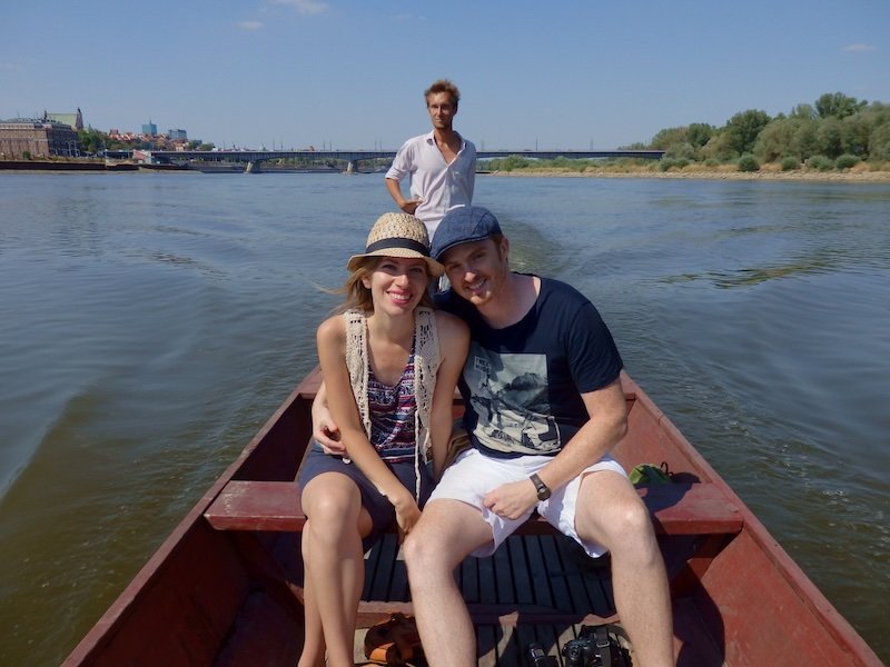 Nomadic Samuel and Audrey Bergner That Backpacker enjoying a river cruise down the Vistula in Warsaw, Poland 