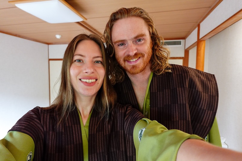Nomadic Samuel and Audrey Bergner That Backpacker enjoying onsen life to the max in Japan whilst in Noboribetsu Onsen