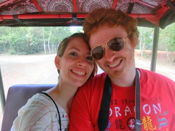 Nomadic Samuel and Audrey Bergner That Backpacker enjoying temples of Angkor tour by tuk-tuk transportation 