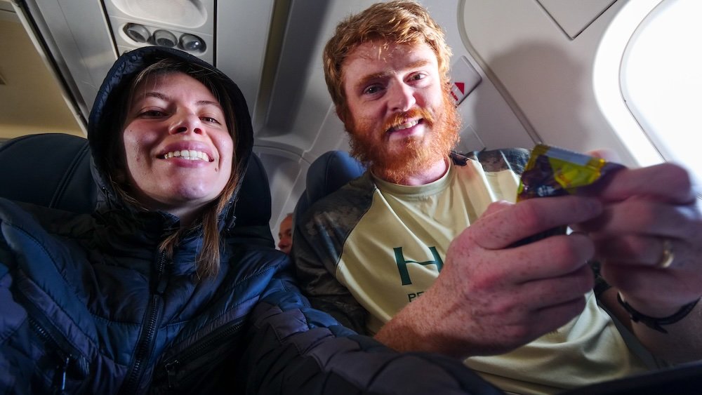 Nomadic Samuel and Audrey Bergner That Backpacker excited to be flying out from Ushuaia, Argentina 