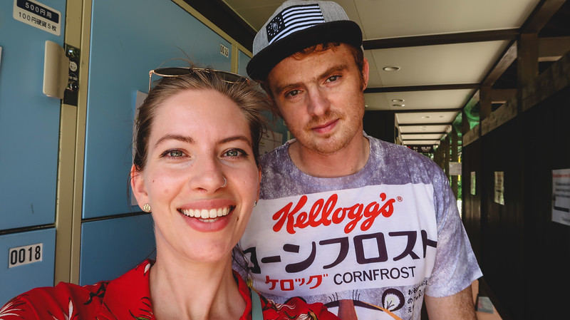 Nomadic Samuel and Audrey Bergner That Backpacker on their day trip to Shirakawa-go, Japan wearing clothing to beat the heat Nomadic Samuel and Audrey Bergner That Backpacker on their day trip to Shirakawa-go, Japan wearing clothing to beat the heat