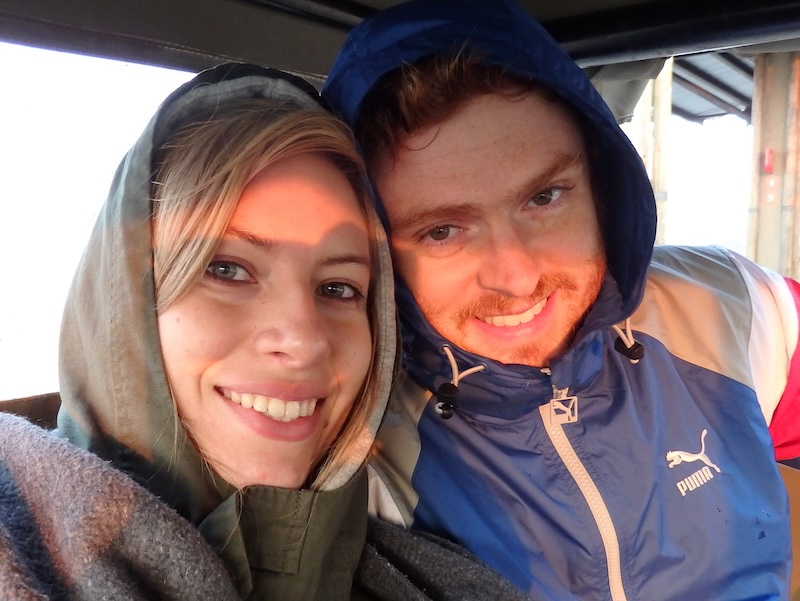 Nomadic Samuel and That Backpacker Audrey Bergner all smiles while on safari in South Africa Nomadic Samuel and That Backpacker Audrey Bergner all smiles while on safari in South Africa