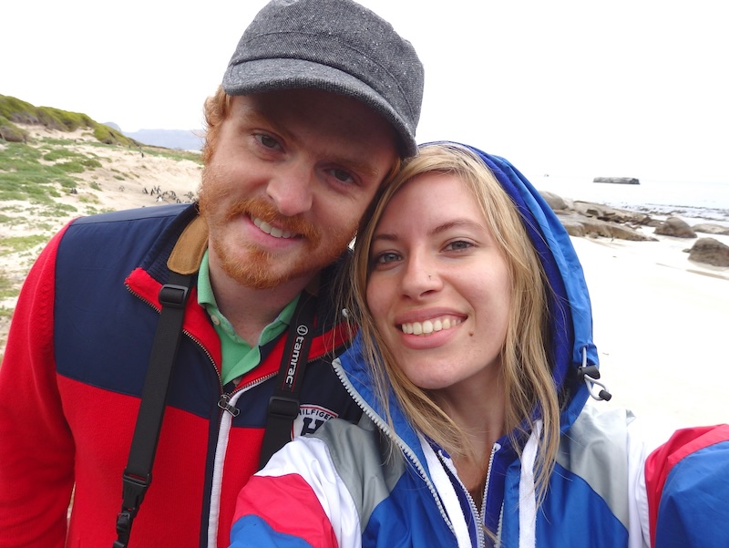 Nomadic Samuel and That Backpacker Audrey Bergner dressed warmly for the Cape of Good Hope bicycle tour in South Africa Nomadic Samuel and That Backpacker Audrey Bergner dressed warmly for the Cape of Good Hope bicycle tour in South Africa