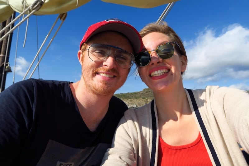Nomadic Samuel and That Backpacker Audrey Bergner enjoying a sailing trip together in Costa Brava, Spain 