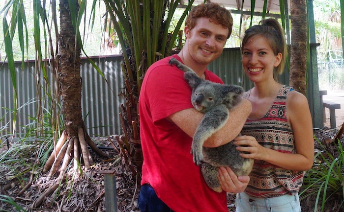 Nomadic Samuel and That Backpacker hugging a koala on Magnetic Island on Queensland, Australia 