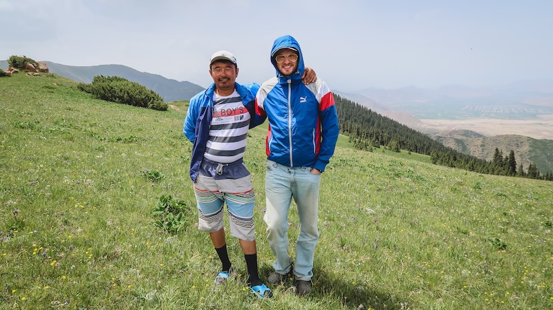 Nomadic Samuel dressing for the ever changing weather in Kyrgyzstan 
