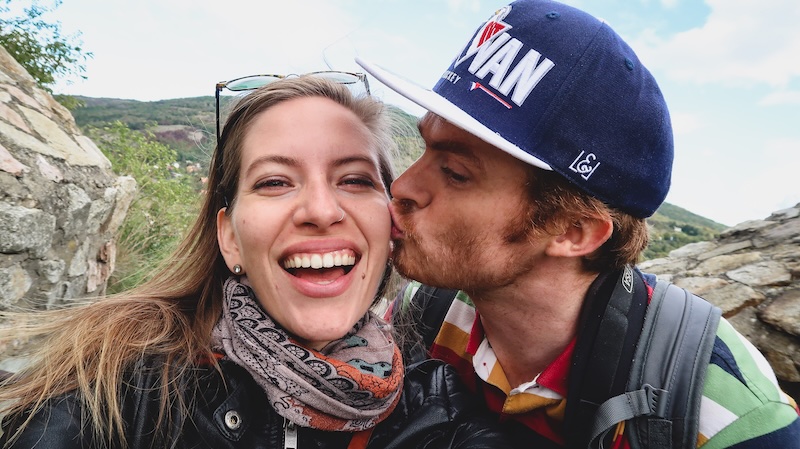 Nomadic Samuel giving That Backpacker Audrey Bergner a kiss at Devin Castle in Bratislava, Slovakia Nomadic Samuel giving That Backpacker Audrey Bergner a kiss at Devin Castle in Bratislava, Slovakia