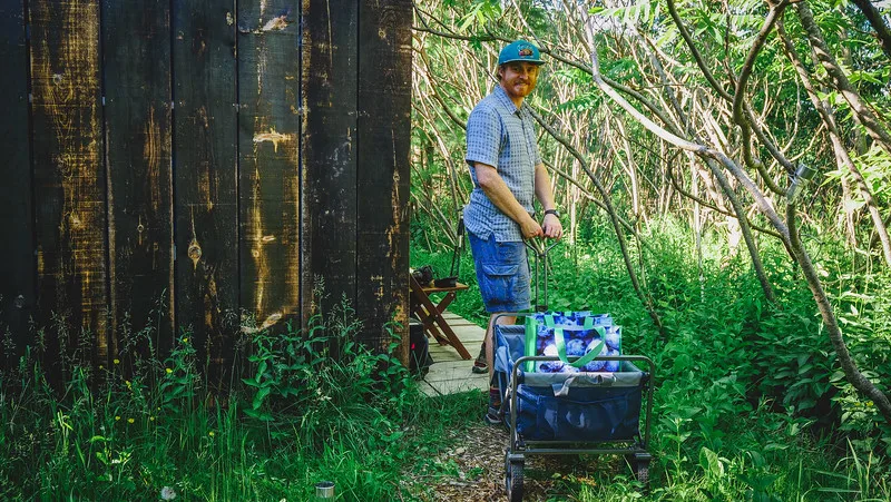 Nomadic Samuel rolled our supplies to this tiny home in the woods in Toronto using a wagon Nomadic Samuel rolled our supplies to this tiny home in the woods in Toronto using a wagon