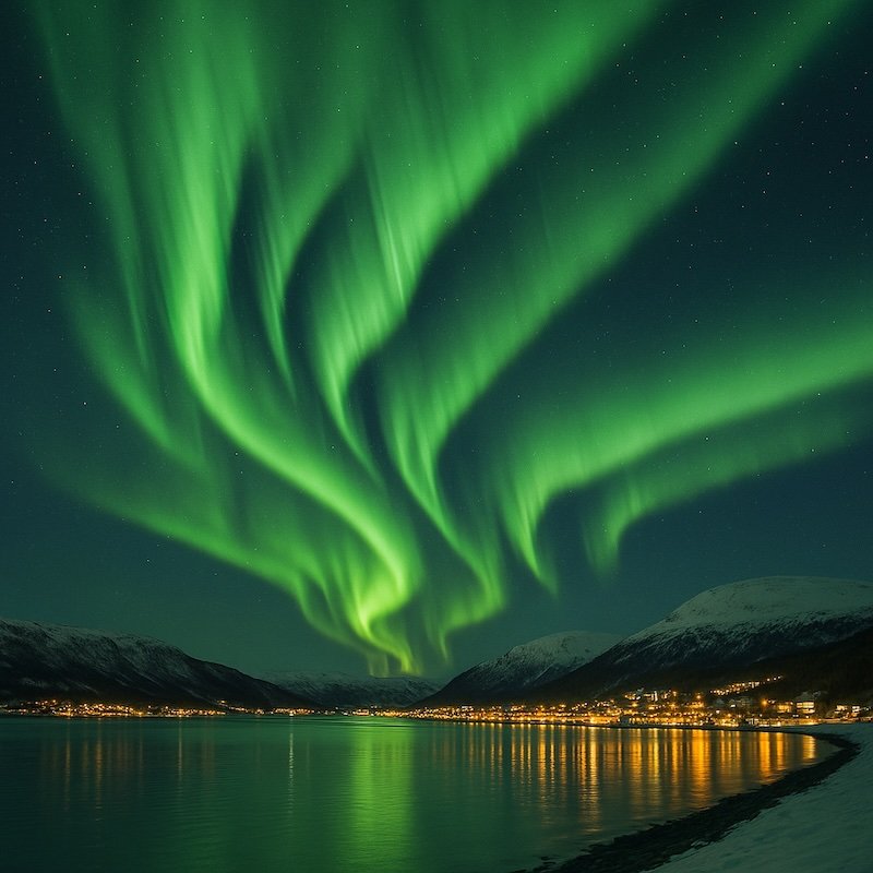 Northern Lights over Alta Norway – Stunning Aurora Borealis Fjord & Mountain Travel Photography