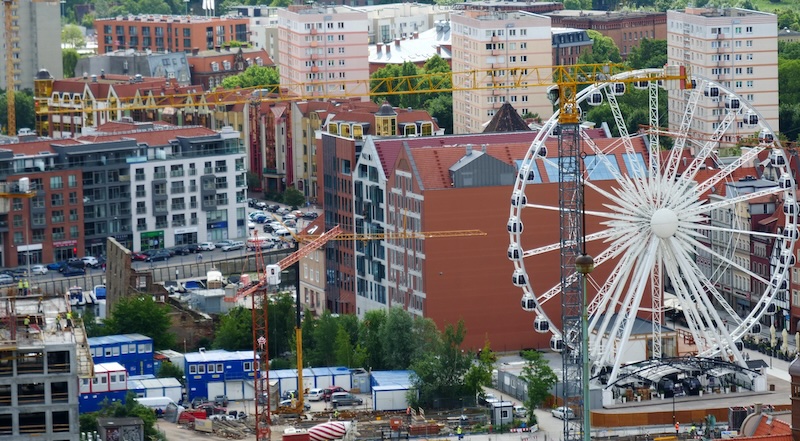 Observation wheel and crane views in Gdansk, Poland 