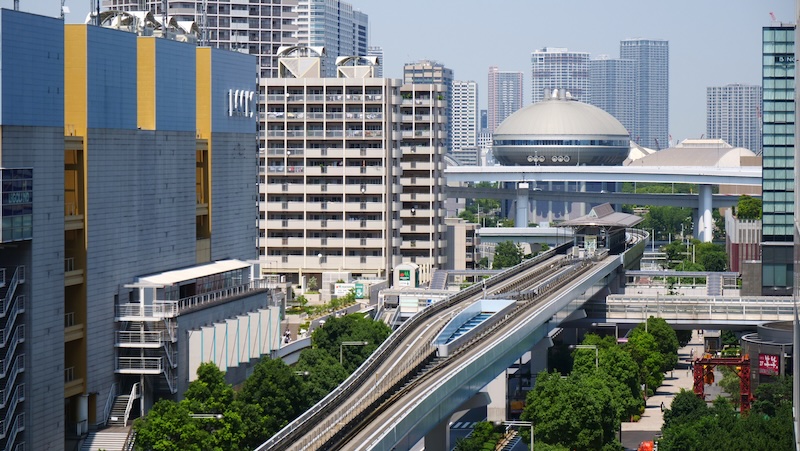 Odaiba train tracks from a high vantage point in Japan Odaiba train tracks from a high vantage point in Japan