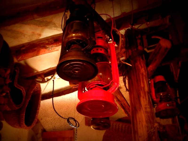 Old fashioned oil lamps and decor in the traditional Korean teahouse in Insadong