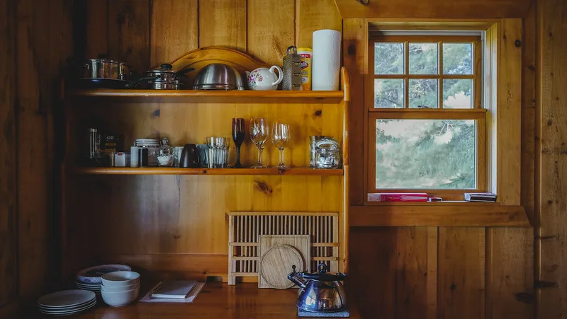 Our basic camp kitchen at the off-grid cabin with rustic vibes in Ontario Our basic camp kitchen at the off-grid cabin with rustic vibes in Ontario
