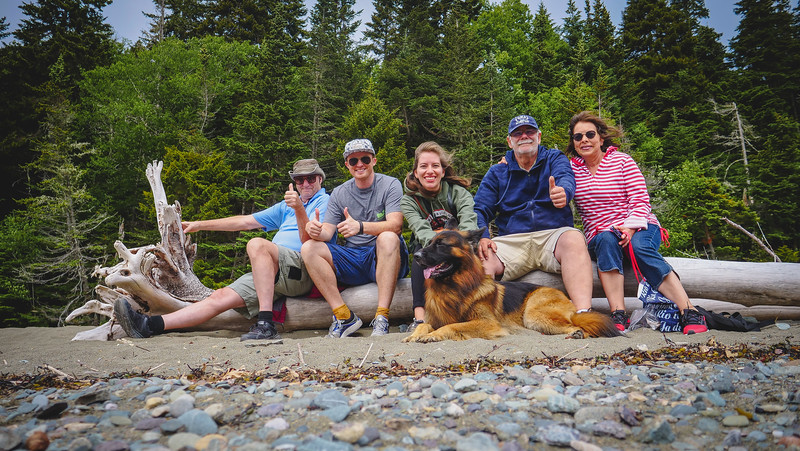 Our family at Fundy during our New Brunswick road trip all posing together including Nomadic Samuel and That Backpacker Audrey Bergner