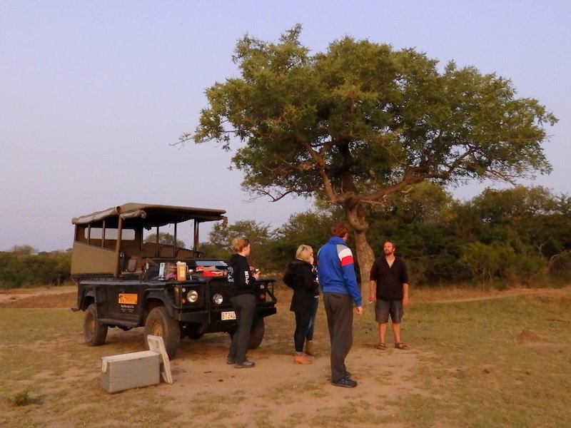 Our safari group and guide making a pit stop whilst visiting Kruger National Park in South Africa 