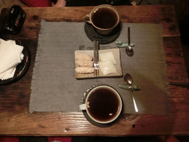 Our traditional Korean tea and Korean snacks from an overhead perspective in Insadong, Seoul, Korea 