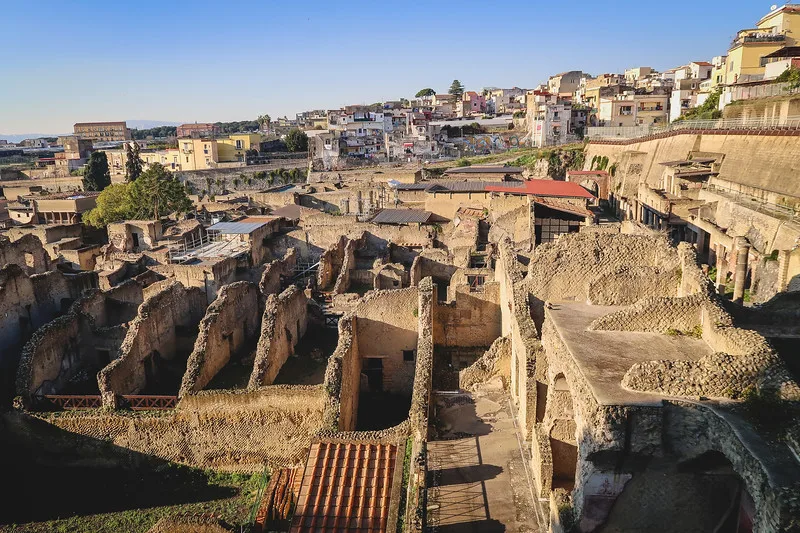 Overhead views of the ruins of Herculaneum in Italy on a sunny day Overhead views of the ruins of Herculaneum in Italy on a sunny day