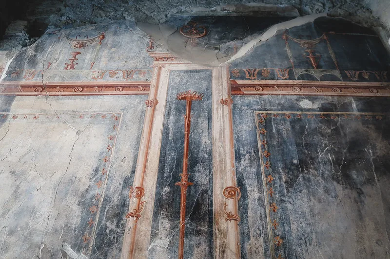 Painted frescoes in the ruins of Herculaneum macro details Painted frescoes in the ruins of Herculaneum macro details