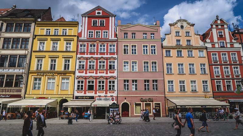 Painted townhouses in the Old Town of Wroclaw that form its iconic views Painted townhouses in the Old Town of Wroclaw that form its iconic views